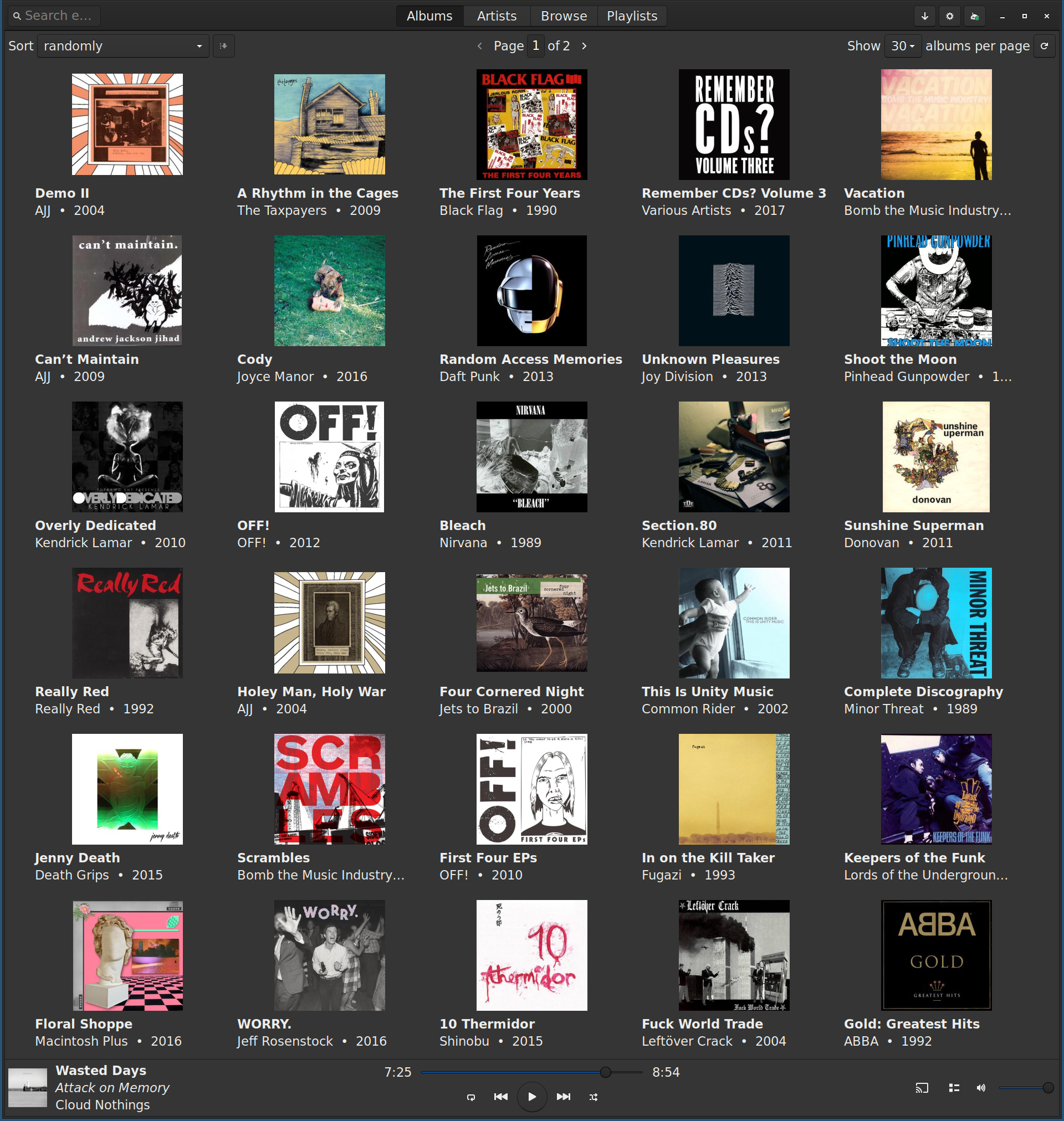 A screenshot of Sublime Music, showing the "Random Albums" view